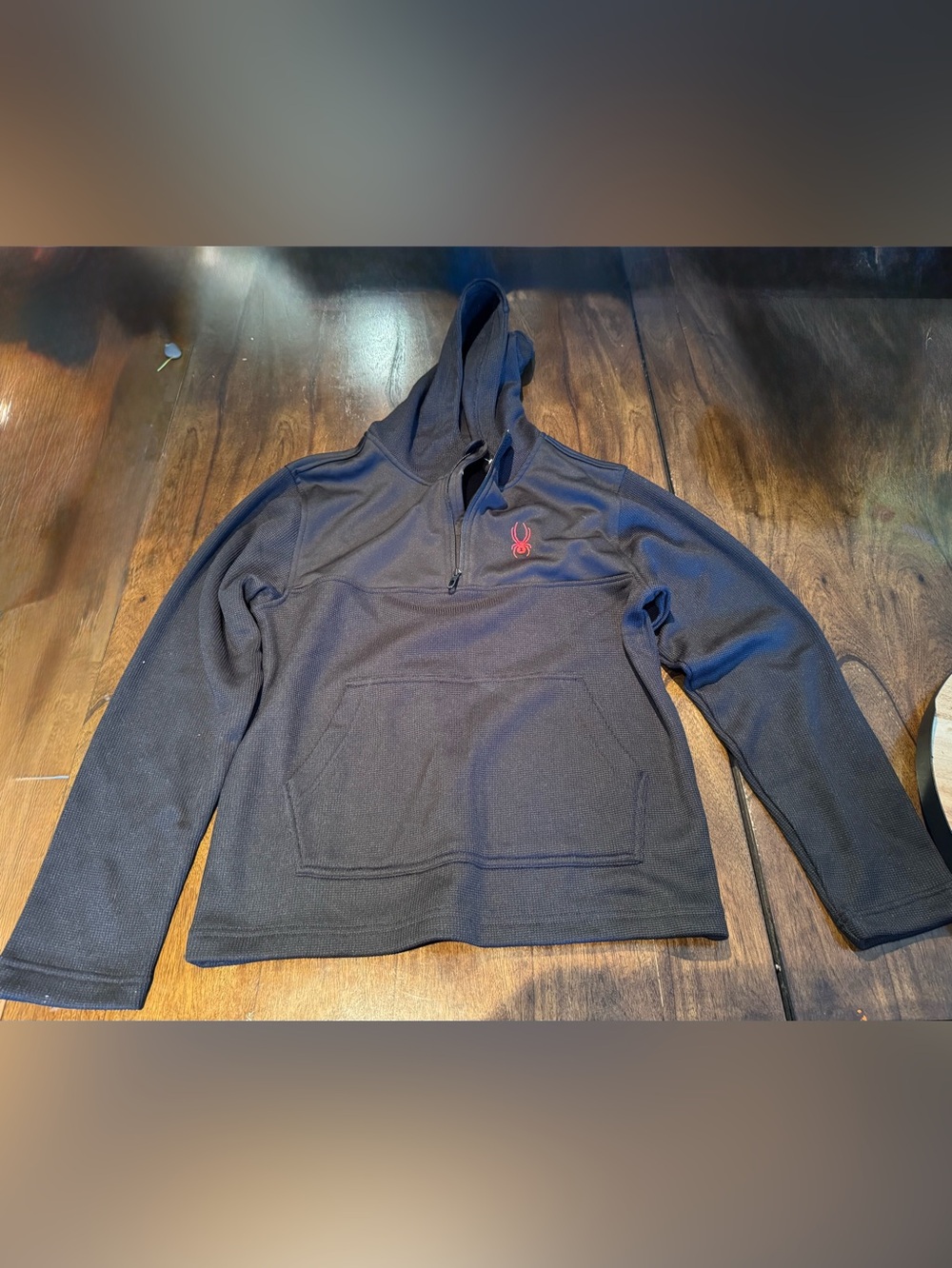 Spyder Black Hooded Half-Zip Fleece with Red Logo